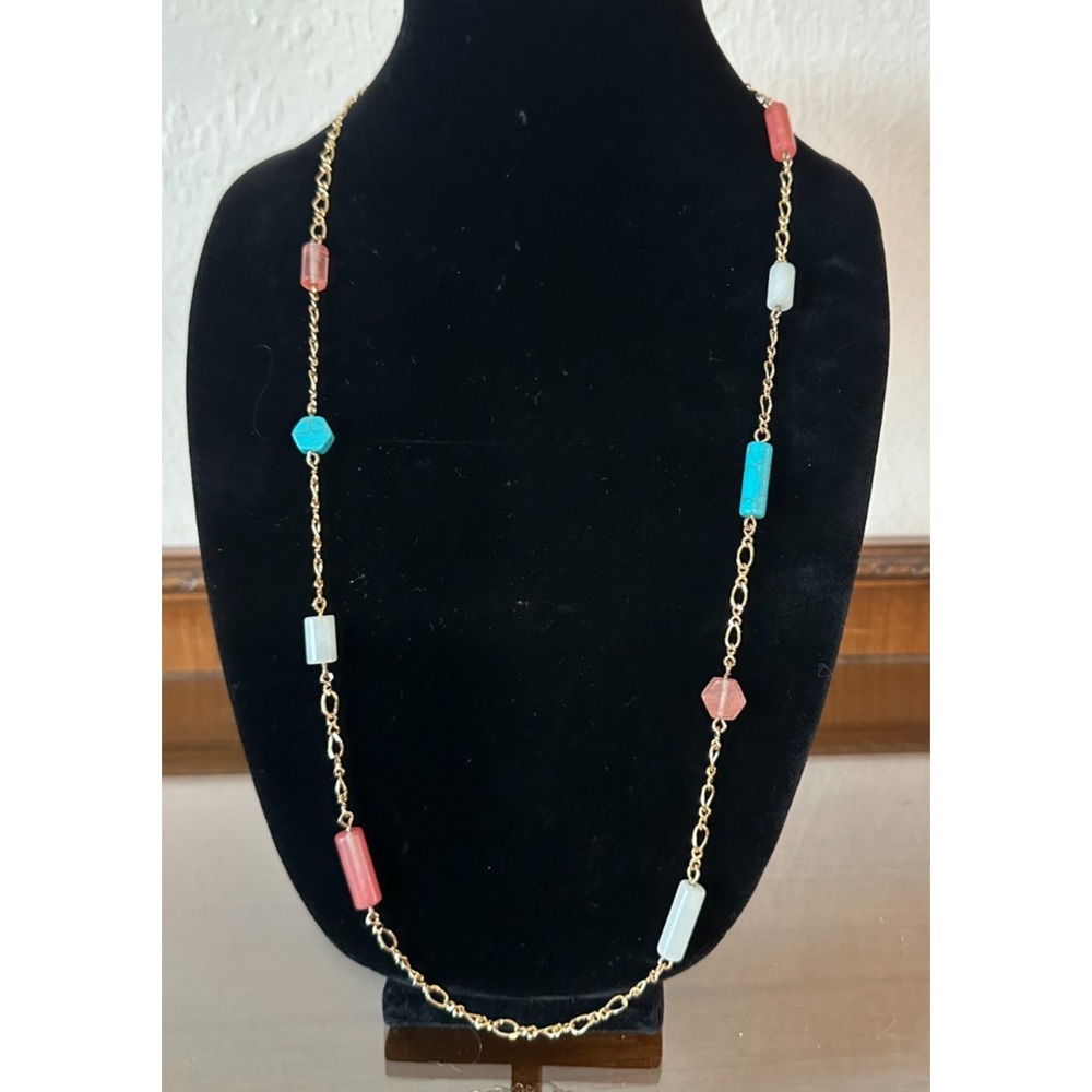 Talbots Necklace Chain with Multi Color Beads Colorful Accessories Teal Pink